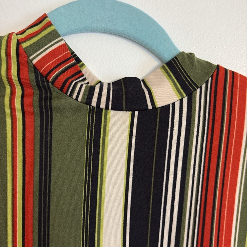 Love Nation Olive Multi-Stripe Mock Neck Long Sleeve Top. Size L - Picture 2 of 5